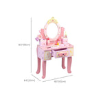 Princess-Themed Pink Wood Vanity Set with Mirror and Chair for Kids Dimensions