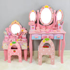 Princess-Themed Pink Wood Vanity Set with Mirror and Chair for Kids Main Product Image