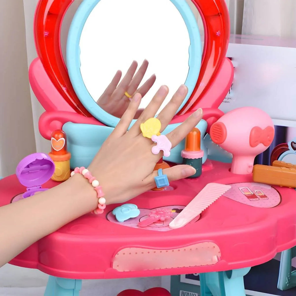 Princess-Themed Plastic Kids Vanity Set with LED Mirror and Stool