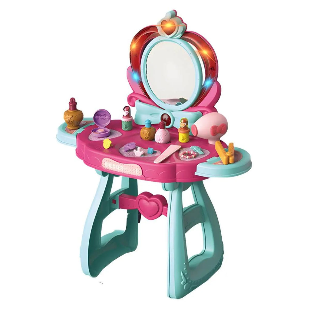 Princess-Themed Plastic Kids Vanity Set with LED Mirror and Stool