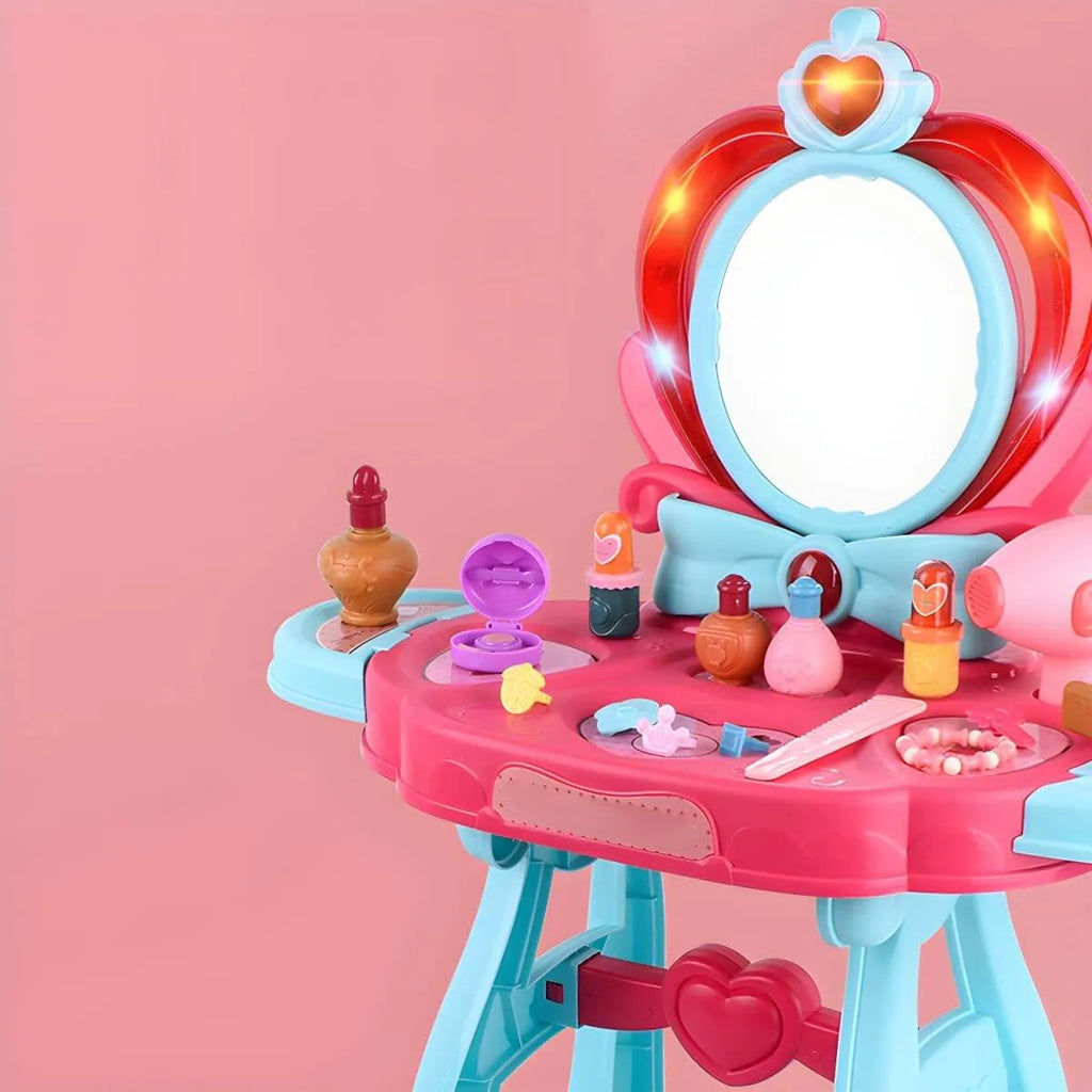 Princess-Themed Plastic Kids Vanity Set with LED Mirror and Stool