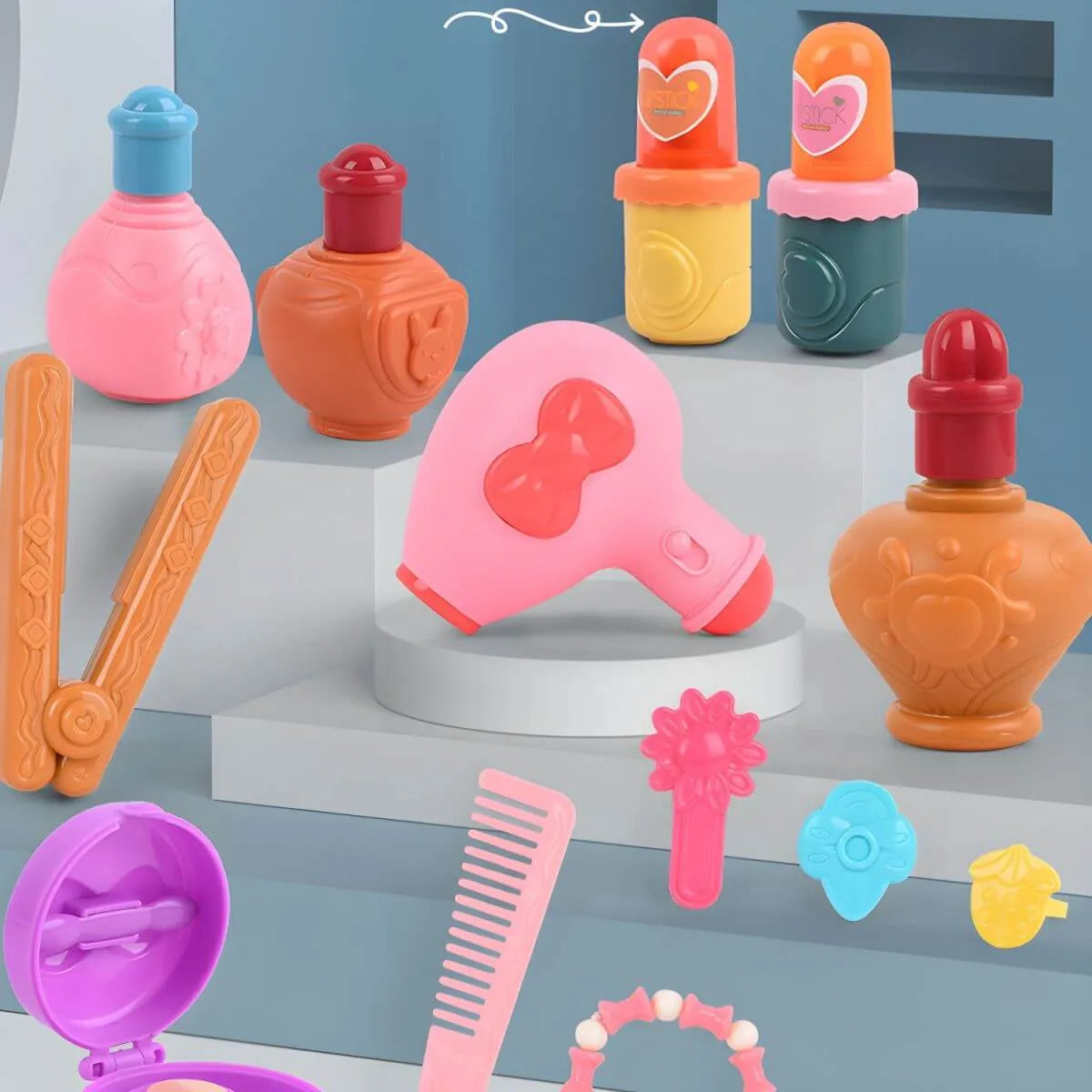 Princess-Themed Plastic Kids Vanity Set with LED Mirror and Stool