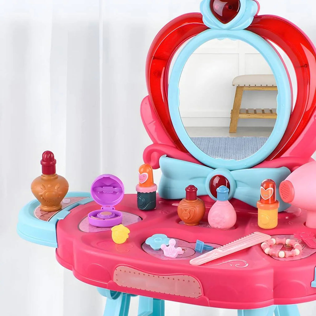 Princess-Themed Plastic Kids Vanity Set with LED Mirror and Stool