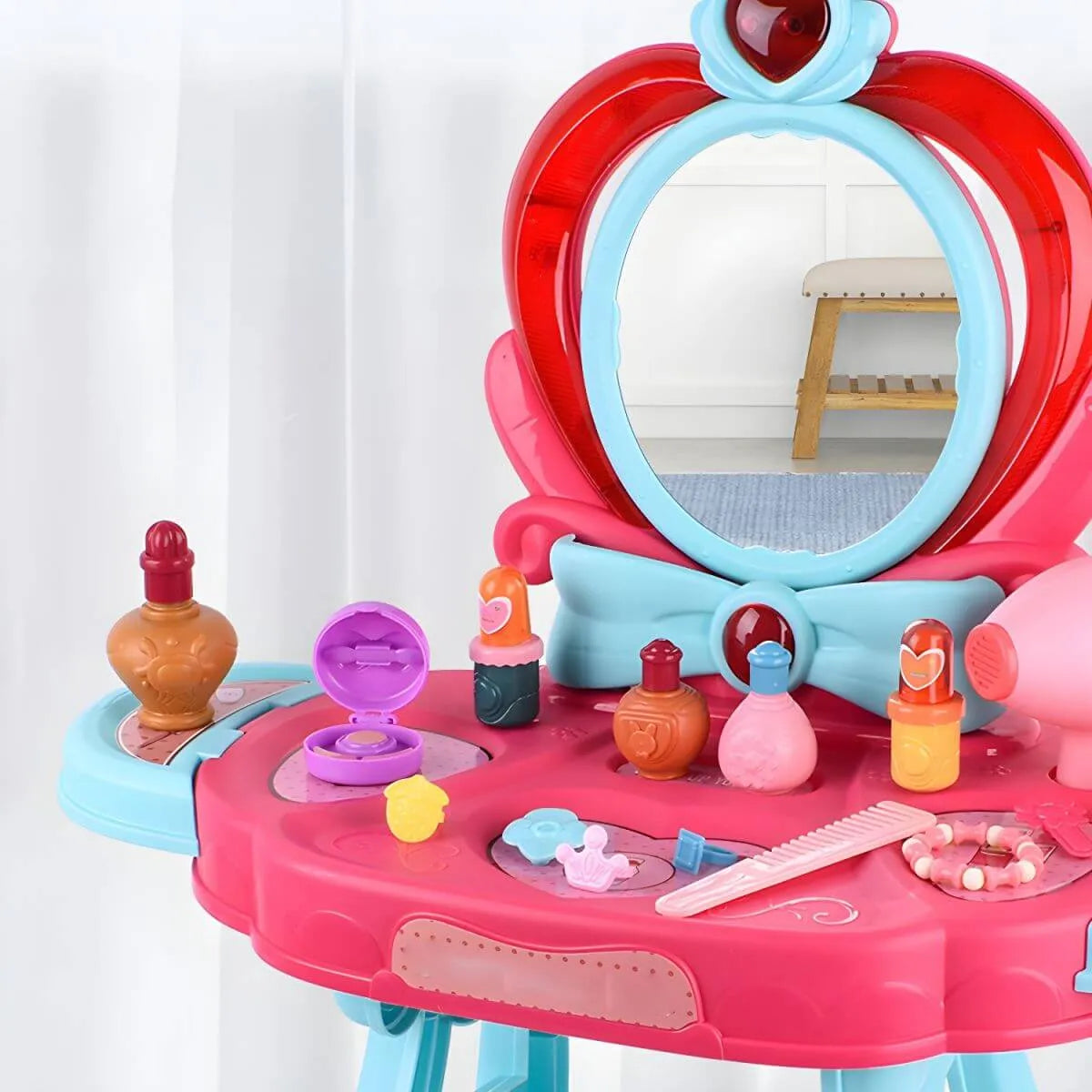 Princess-Themed Plastic Kids Vanity Set with LED Mirror and Stool