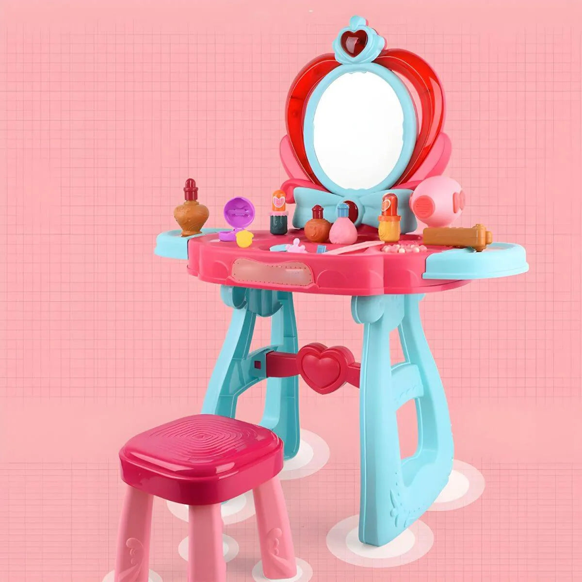 Princess-Themed Plastic Kids Vanity Set with LED Mirror and Stool