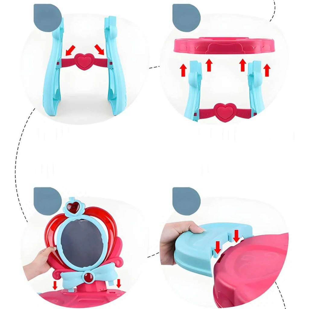 Princess-Themed Plastic Kids Vanity Set with LED Mirror and Stool