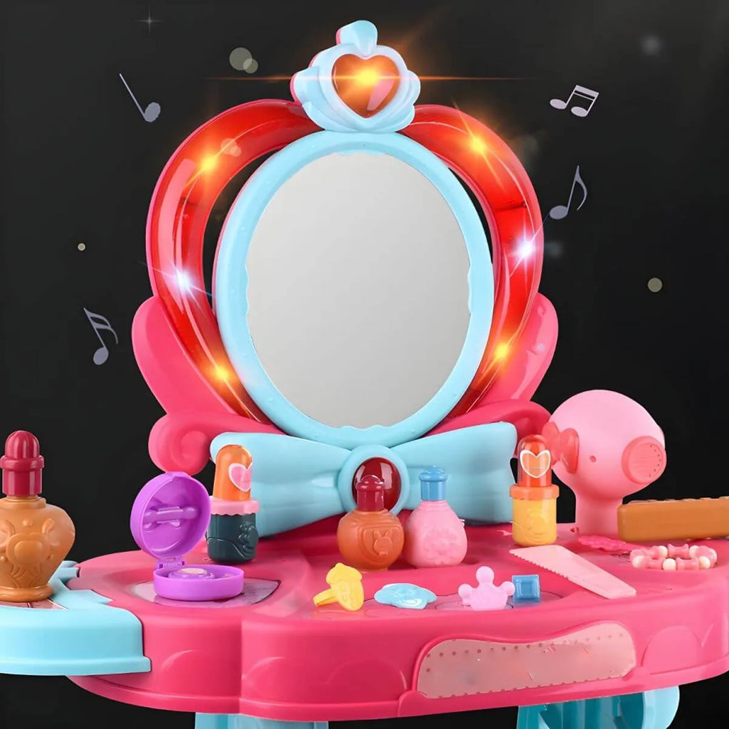 Princess-Themed Plastic Kids Vanity Set with LED Mirror and Stool