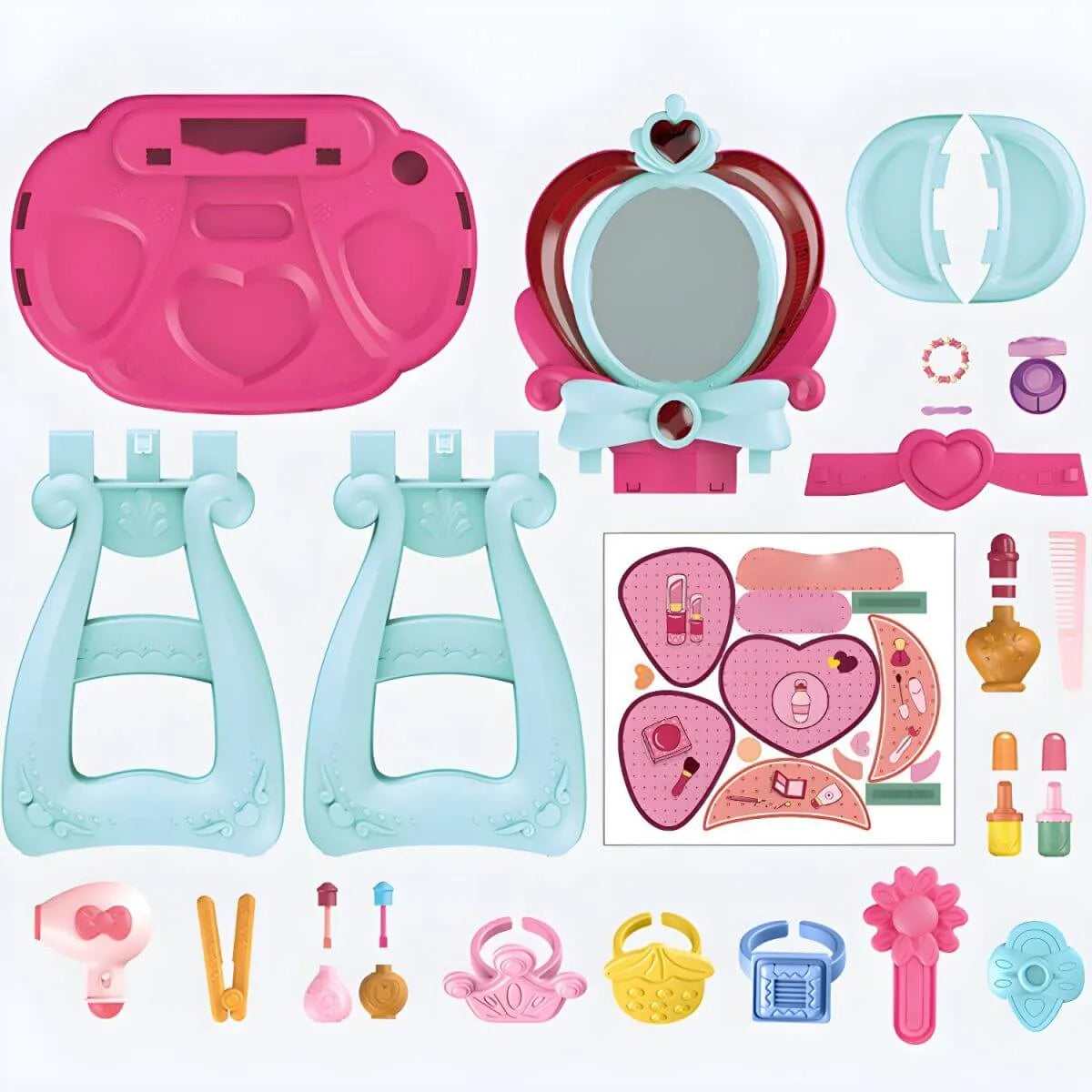 Princess-Themed Plastic Kids Vanity Set with LED Mirror and Stool