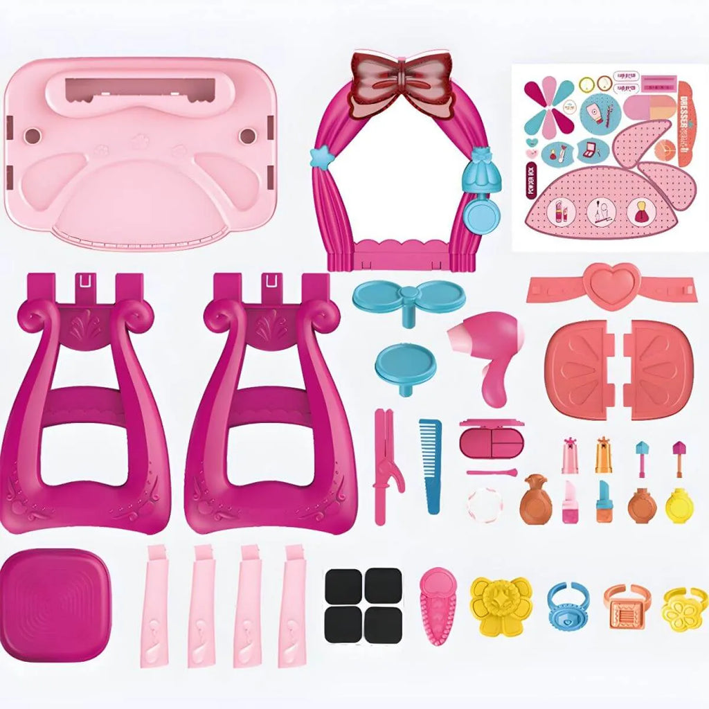 Princess-Themed Plastic Kids Vanity Set with LED Mirror and Stool