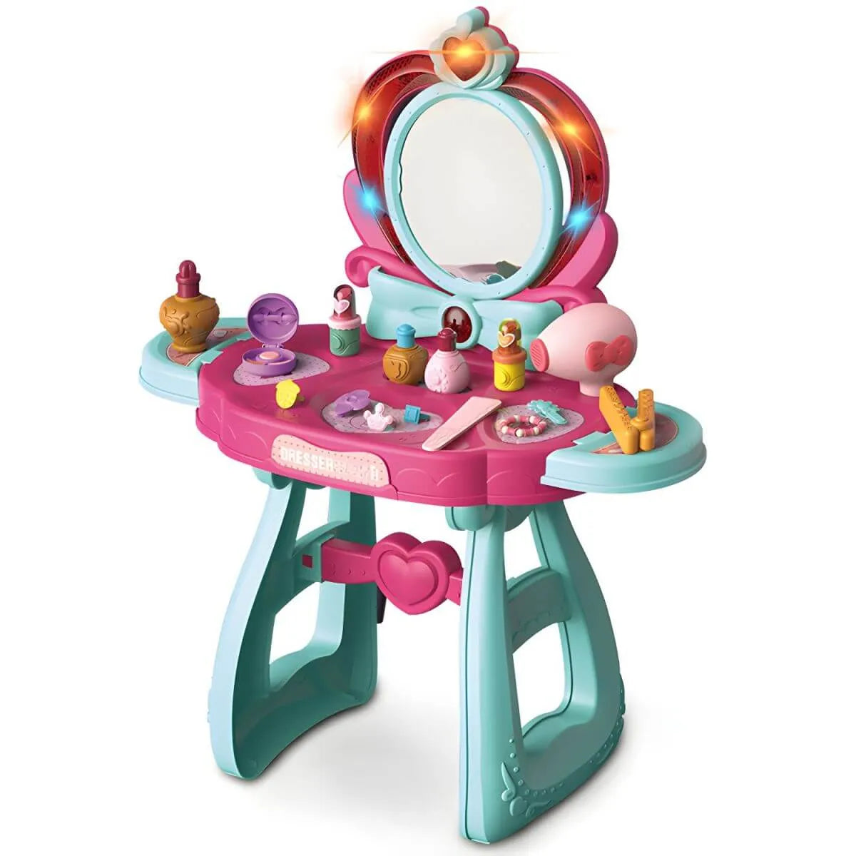 Princess-Themed Plastic Kids Vanity Set with LED Mirror and Stool メイン画像