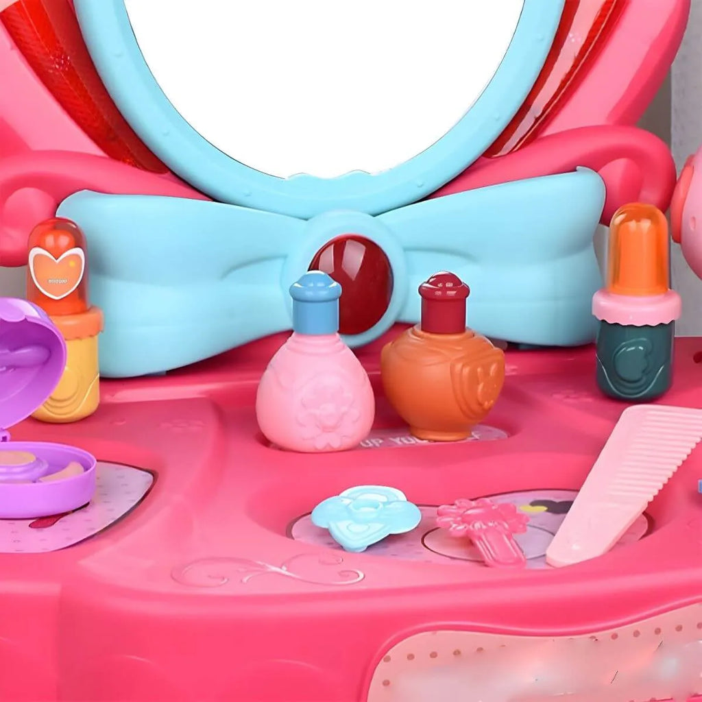 Princess-Themed Plastic Kids Vanity Set with LED Mirror and Stool
