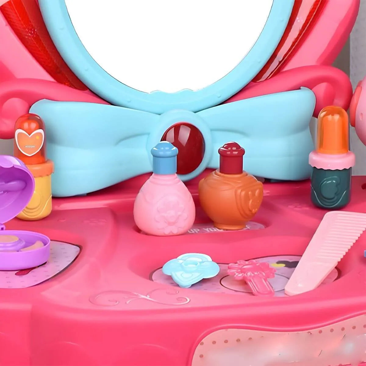 Princess-Themed Plastic Kids Vanity Set with LED Mirror and Stool