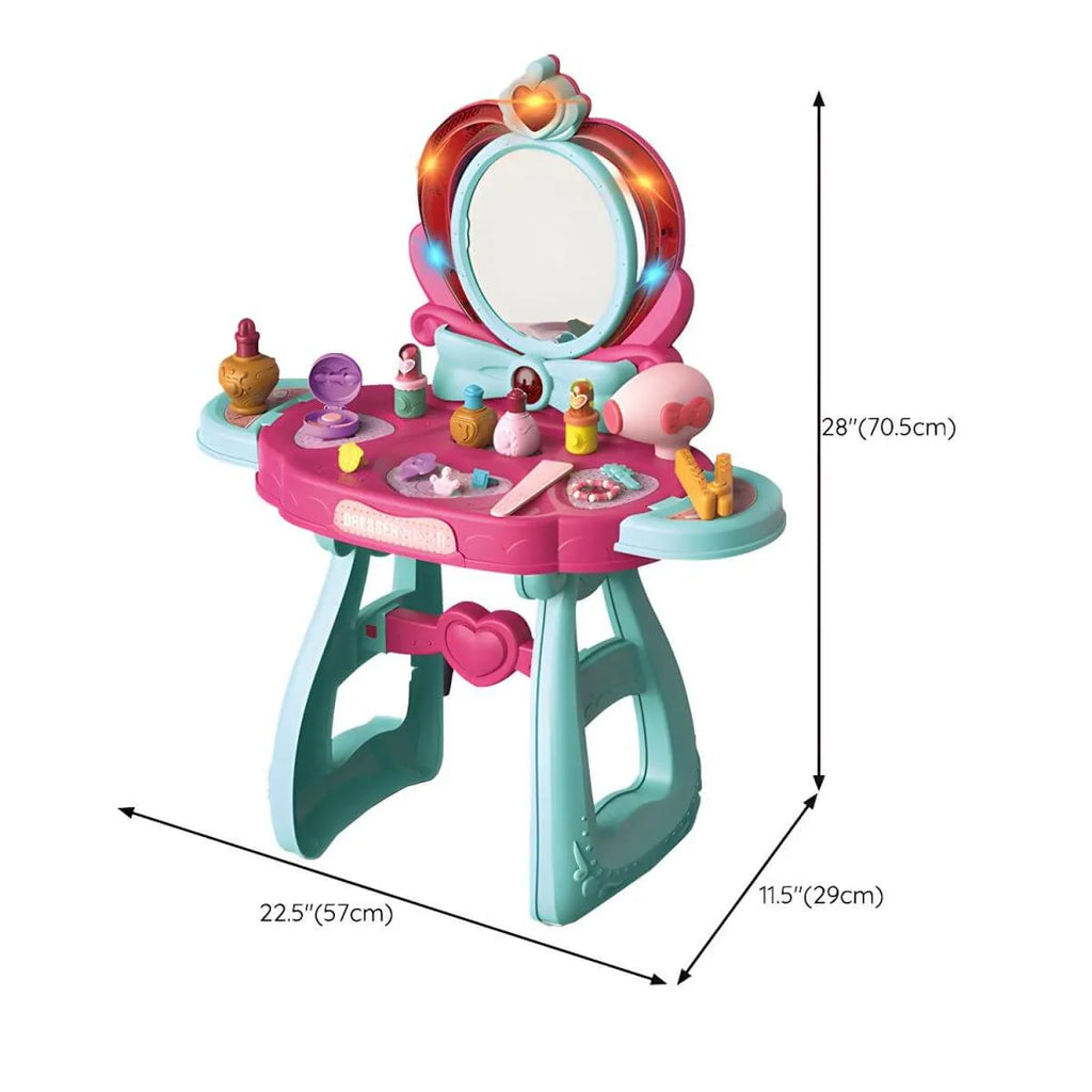 Princess-Themed Plastic Kids Vanity Set with LED Mirror and Stool Dimensions