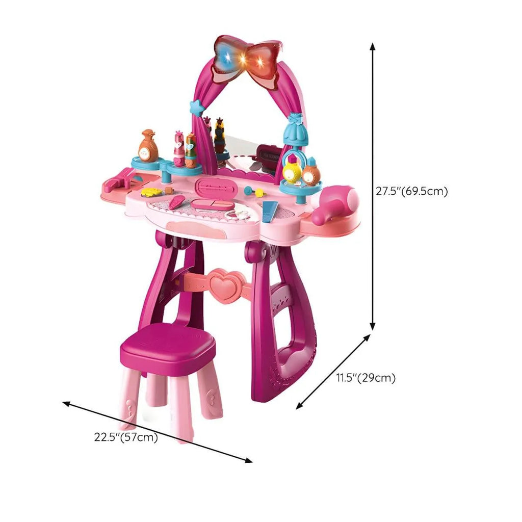 Princess-Themed Plastic Kids Vanity Set with LED Mirror and Stool Dimensions