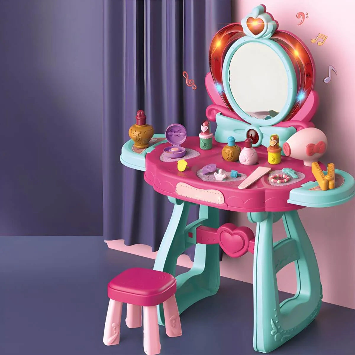 Princess-Themed Plastic Kids Vanity Set with LED Mirror and Stool Main Product Image Image principale du produit