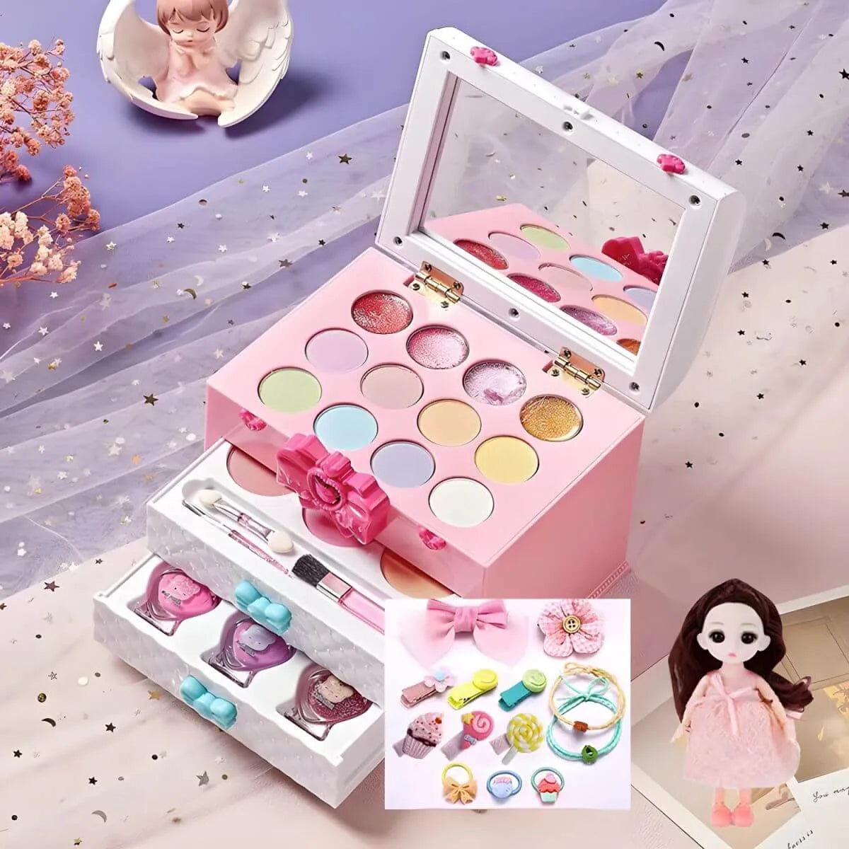 Princess-Themed Plastic Vanity Set with Mirror and Makeup Kit