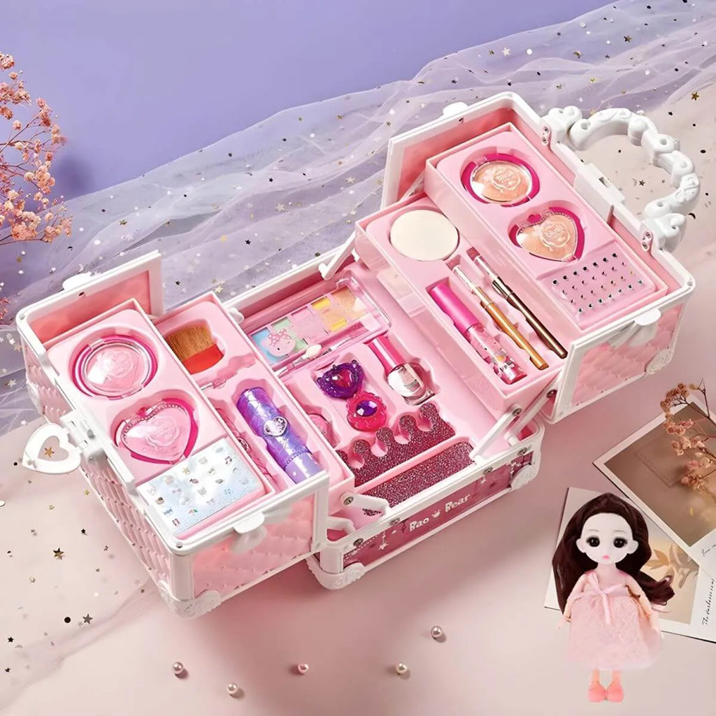 Princess-Themed Plastic Vanity Set with Mirror and Makeup Kit