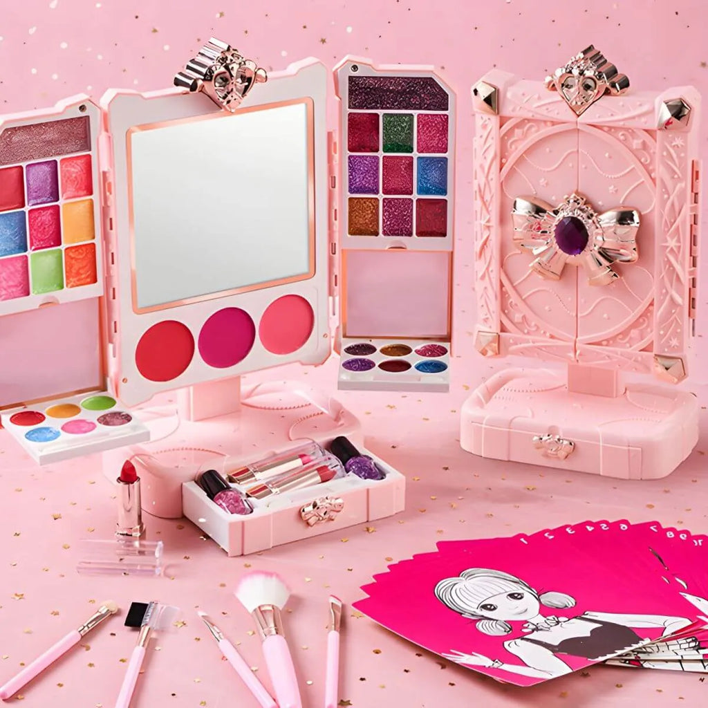 Princess-Themed Plastic Vanity Set with Mirror and Makeup Kit