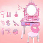 Princess-Themed Wooden Kids Makeup Vanity Set with Mirror and Storage