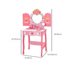 Princess-Themed Wooden Kids Makeup Vanity Set with Mirror and Storage Dimensions
