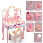 Princess-Themed Wooden Kids Makeup Vanity with Mirror & Jewelry Set