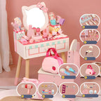Princess-Themed Wooden Kids Makeup Vanity with Mirror & Jewelry Set