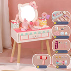 Princess-Themed Wooden Kids Makeup Vanity with Mirror & Jewelry Set