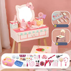 Princess-Themed Wooden Kids Makeup Vanity with Mirror & Jewelry Set