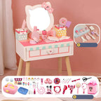 Princess-Themed Wooden Kids Makeup Vanity with Mirror & Jewelry Set