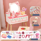Princess-Themed Wooden Kids Makeup Vanity with Mirror & Jewelry Set