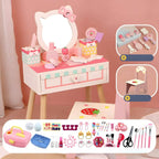Princess-Themed Wooden Kids Makeup Vanity with Mirror & Jewelry Set