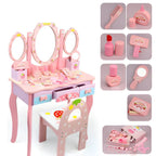 Princess-Themed Wooden Kids Makeup Vanity with Mirror & Jewelry Set