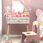 Princess-Themed Wooden Kids Makeup Vanity with Mirror & Jewelry Set