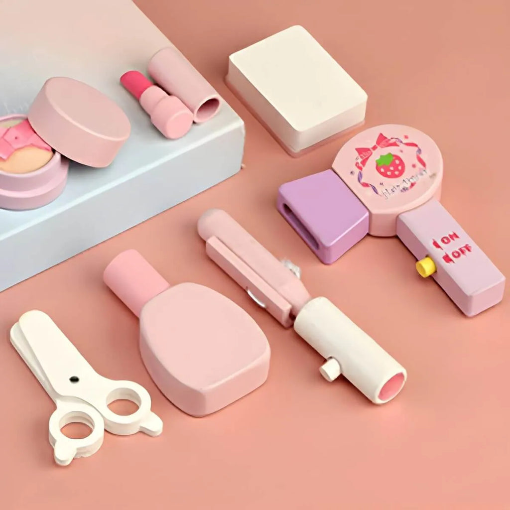 Princess-Themed Wooden Kids Makeup Vanity with Mirror & Jewelry Set