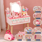 Princess-Themed Wooden Kids Makeup Vanity with Mirror & Jewelry Set