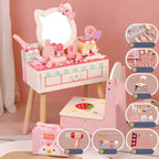 Princess-Themed Wooden Kids Makeup Vanity with Mirror & Jewelry Set