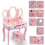 Princess-Themed Wooden Kids Makeup Vanity with Mirror & Jewelry Set