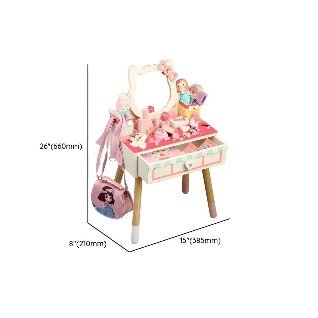 Princess-Themed Wooden Kids Makeup Vanity with Mirror & Jewelry Set Dimensions