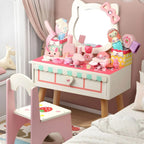 Princess-Themed Wooden Kids Makeup Vanity with Mirror & Jewelry Set Main Product Image