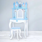 Princess-Themed Wooden Kids Vanity Set with Mirror and Stool