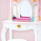 Princess-Themed Wooden Kids Vanity Set with Mirror and Stool