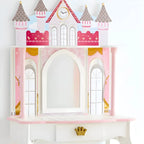 Princess-Themed Wooden Kids Vanity Set with Mirror and Stool