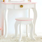 Princess-Themed Wooden Kids Vanity Set with Mirror and Stool