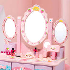 Princess-Themed Wooden Kids Vanity Set with Mirror and Storage