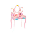 Princess-Themed Wooden Kids Vanity Set with Mirror and Storage