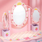 Princess-Themed Wooden Kids Vanity Set with Mirror and Storage