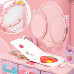 Princess-Themed Wooden Kids Vanity Set with Mirror and Storage