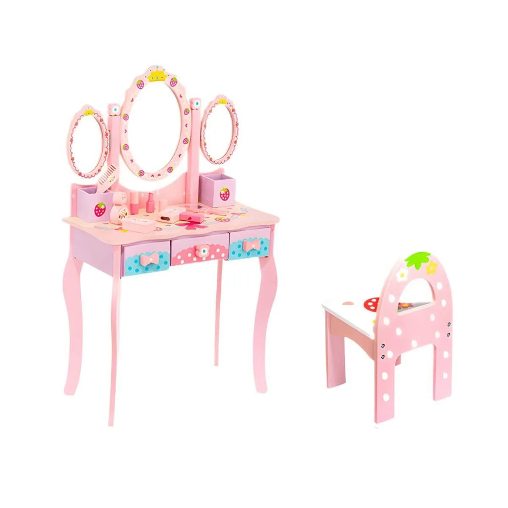Princess-Themed Wooden Kids Vanity Set with Mirror and Storage