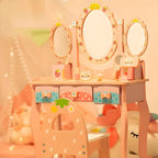 Princess-Themed Wooden Kids Vanity Set with Mirror and Storage