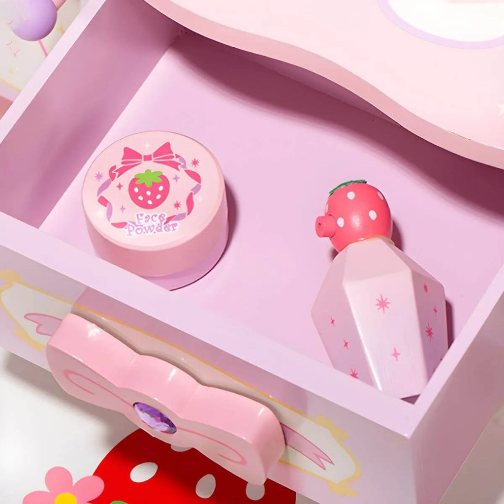 Princess-Themed Wooden Kids Vanity Set with Mirror and Storage